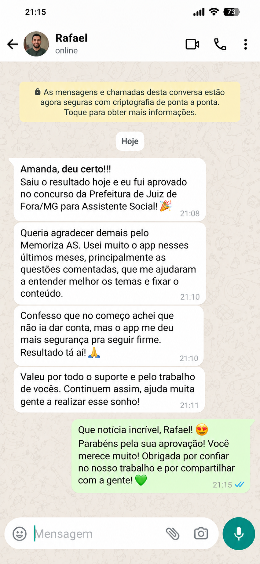 Relato de aprovação de quem treinou com o Memoriza AS