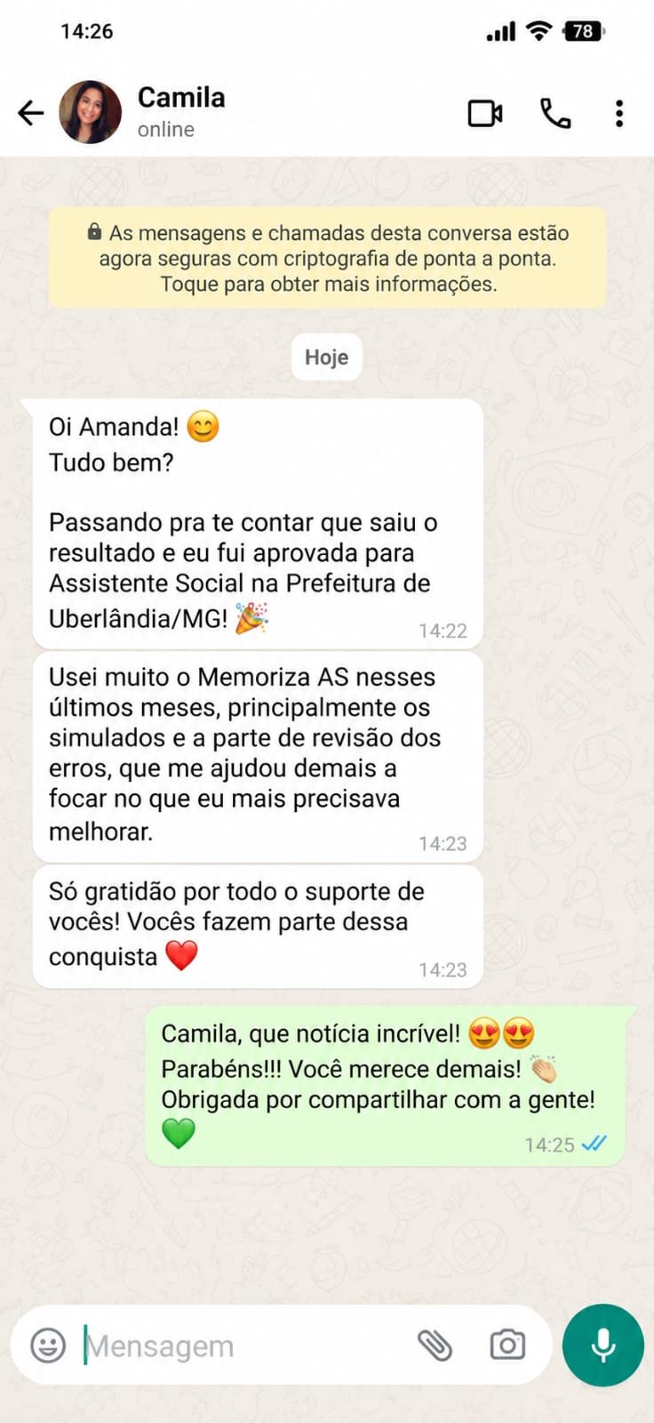 Relato de aprovação de quem treinou com o Memoriza AS