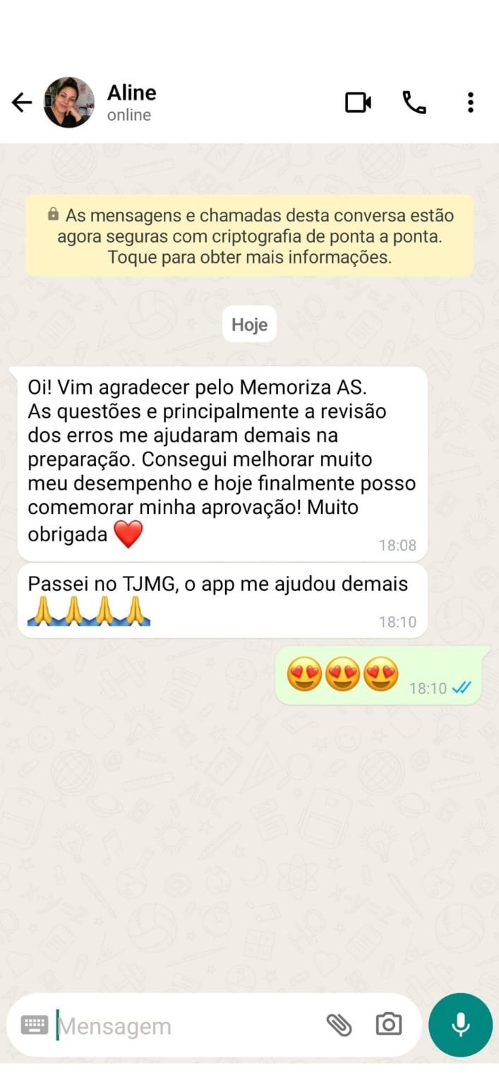 Relato de aprovação de quem treinou com o Memoriza AS
