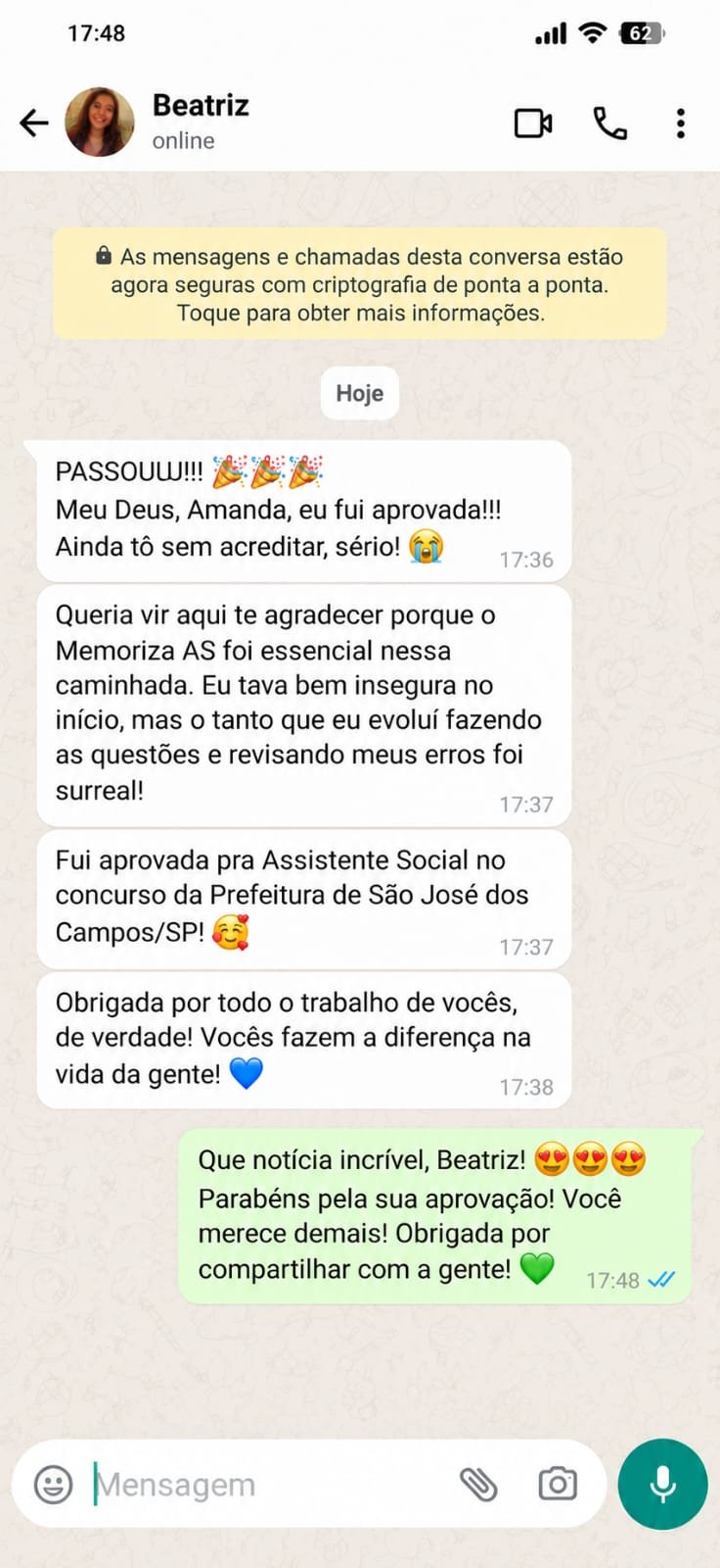 Relato de aprovação de quem treinou com o Memoriza AS